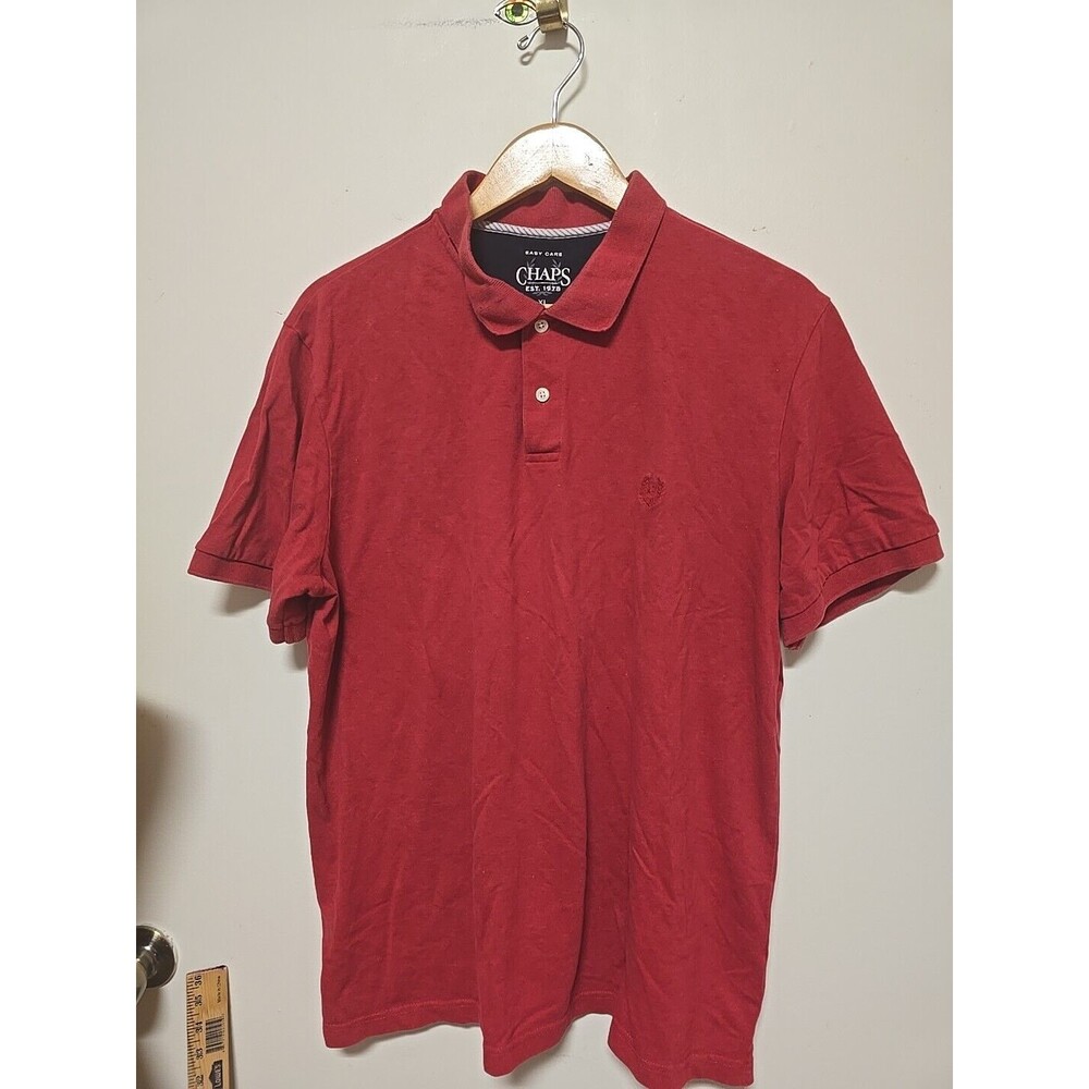Chaps Polo Mens XL RED Short Sleeve 1/4 Button Golf Shirt Preppy Crest Log